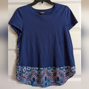 Express Navy and Pink Paisley Short Sleeve Top